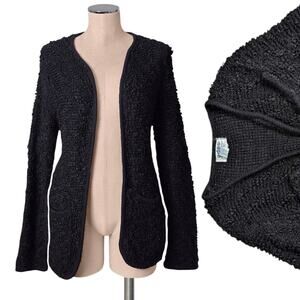 Vintage 70's ADES Of California Textured Black Shag Cardigan Sweater M